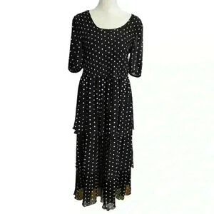 Madison + Hudson Tiered Flowy Dress Size M Black White Polka Dot Stretch Maxi